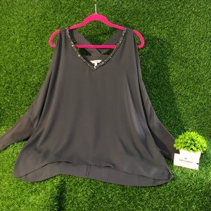Juicy Couture Cold Shoulders & Bling V Neck Blouse